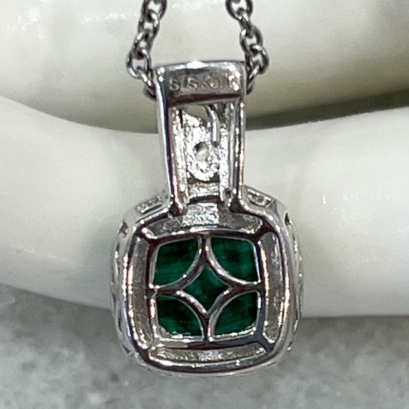 VALUE BUY African Malachite White Zircon Silver Pendant 20” Necklace - Picture 8 of 12